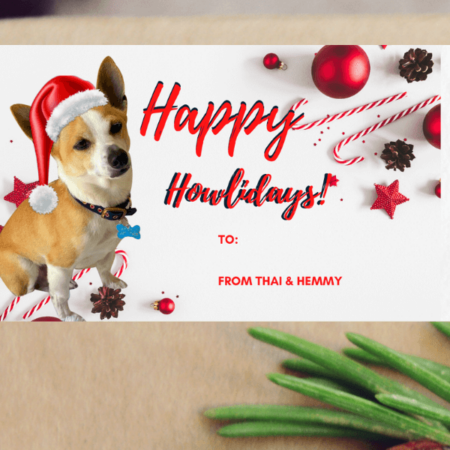 Christmas tag labels -Happy Howlidays - Your Dog with Christmas hat